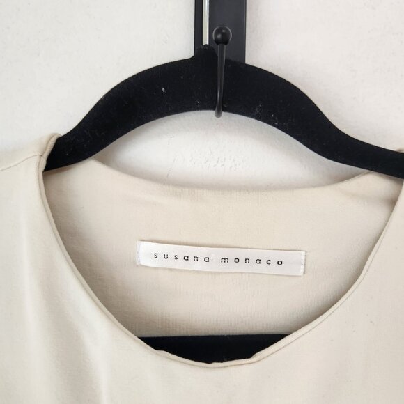 Susana Monaco Emma Dress Beige Dress Long Sleeve Bodycon Career Size L - Picture 5 of 6